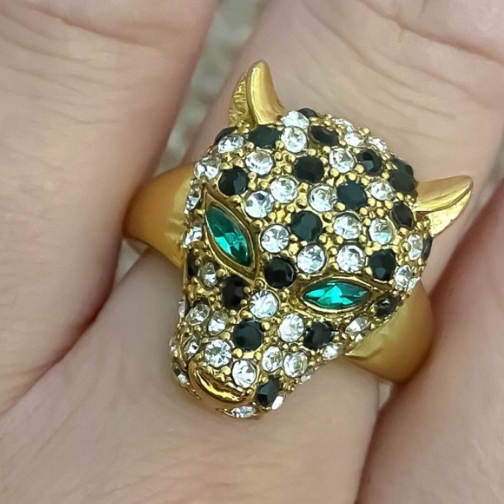 Stella & Dot | Pavé + Gold🐯Roar Cheetah Panther Cocktail Ring Retired - Picture 15 of 16